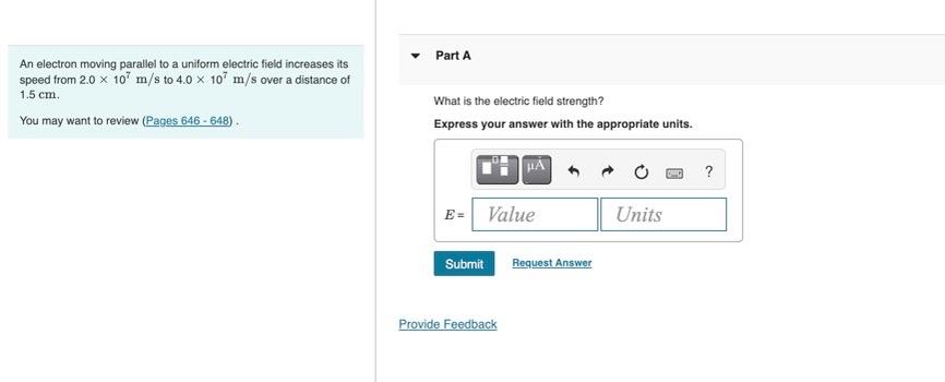 Solved Part A An electron moving parallel to a uniform | Chegg.com