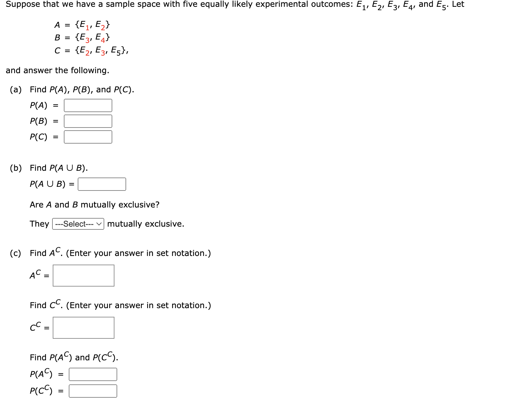 Solved Suppose that we have a sample space with five equally | Chegg.com
