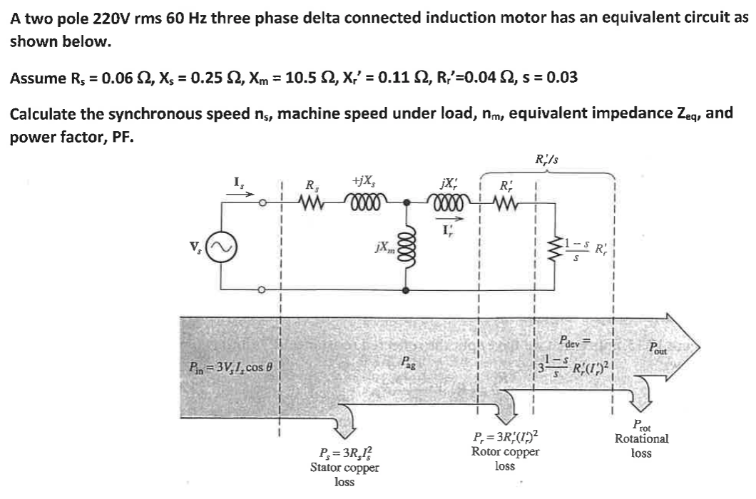 Solved A two pole 220V rms 60 Hz three phase delta connected | Chegg.com