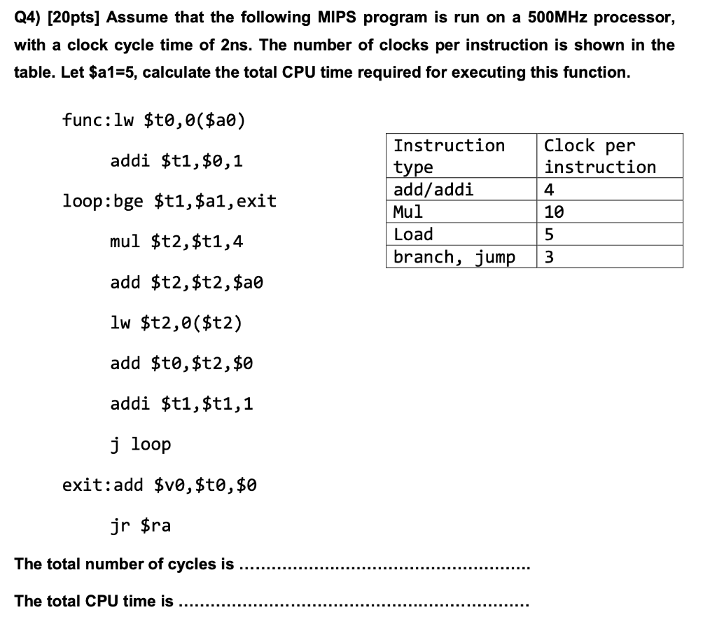 Q4) [20pts] Assume that the following MIPS program is | Chegg.com