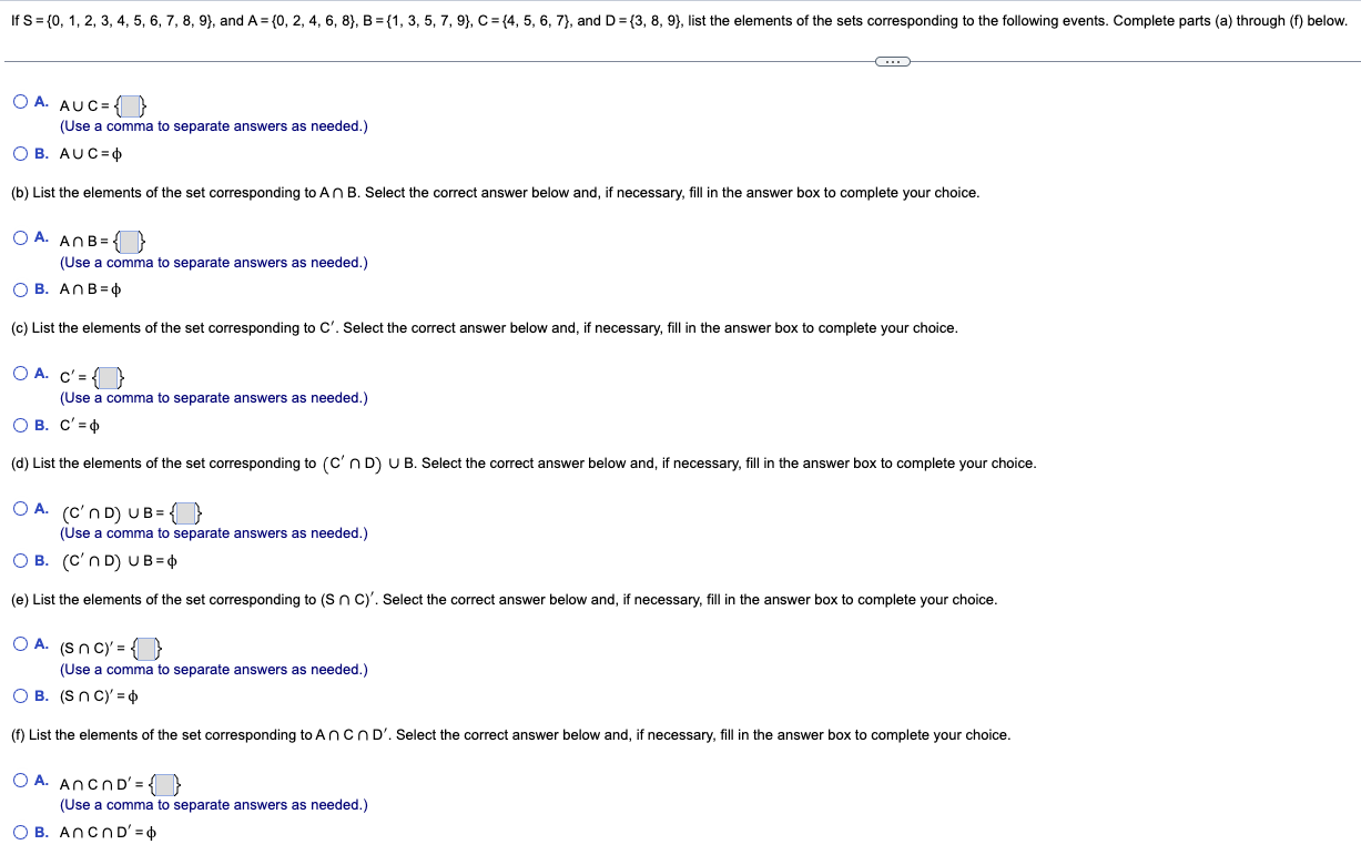 Solved If S={0,1,2,3,4,5,6,7,8,9}, and | Chegg.com