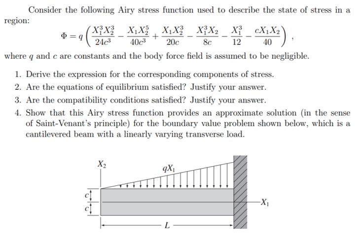 Consider the following Airy stress function used to | Chegg.com