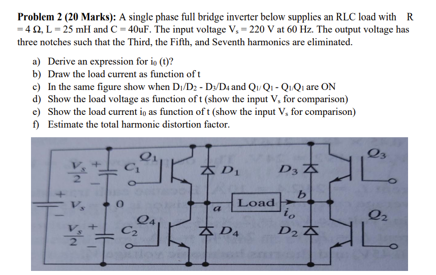 Solved Problem 2 (20 Marks): A single phase full bridge | Chegg.com