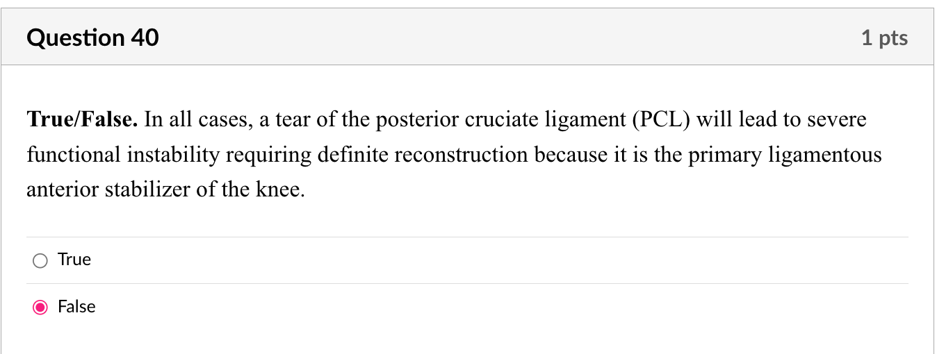 Solved True/False. In all cases, a tear of the posterior | Chegg.com