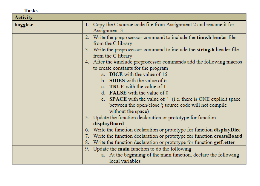 Solved Roll Dice function add on for my Boggle Board in C | Chegg.com