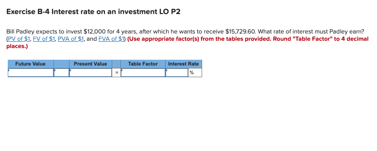 Solved Exercise B-4 Interest Rate On An Investment LO P2 | Chegg.com