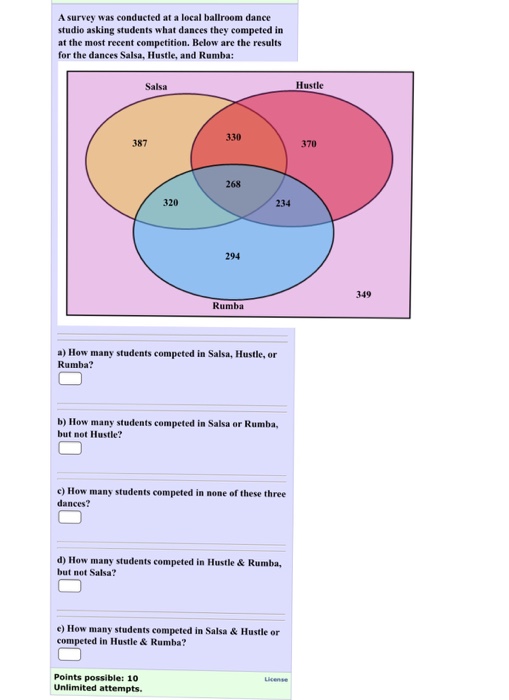 Solved A survey was conducted at a local ballroom dance | Chegg.com