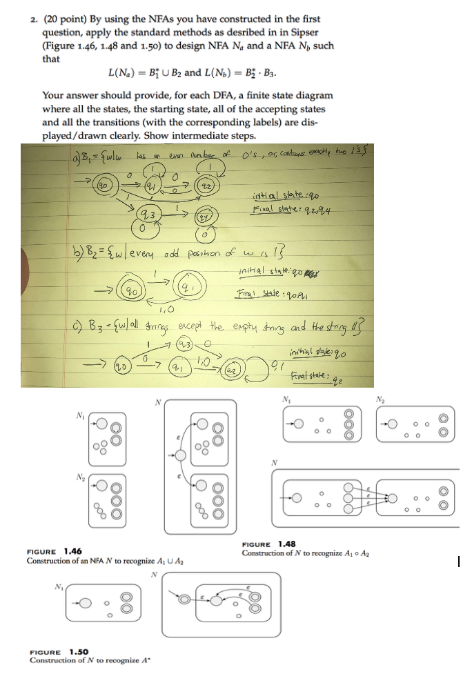 Solved Design NFA Na And A NFA Nb Such That L(Na) = B1* U B2 | Chegg.com