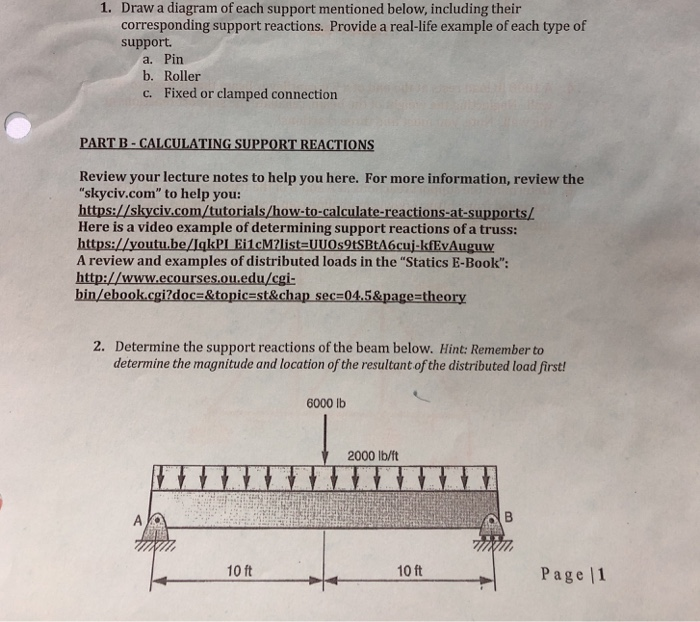 Solved 1. Draw a diagram of each support mentioned below, | Chegg.com