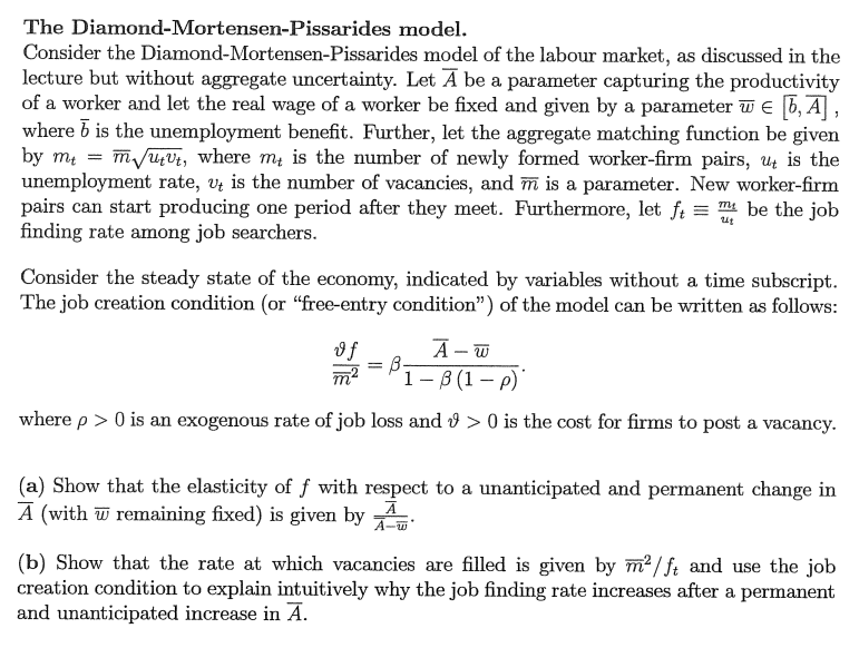 The Diamond-Mortensen-Pissarides model. Consider the | Chegg.com