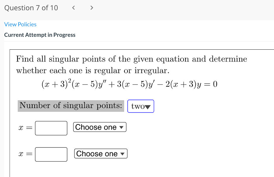 Solved Current Attempt In Progress Find All Singular Points | Chegg.com