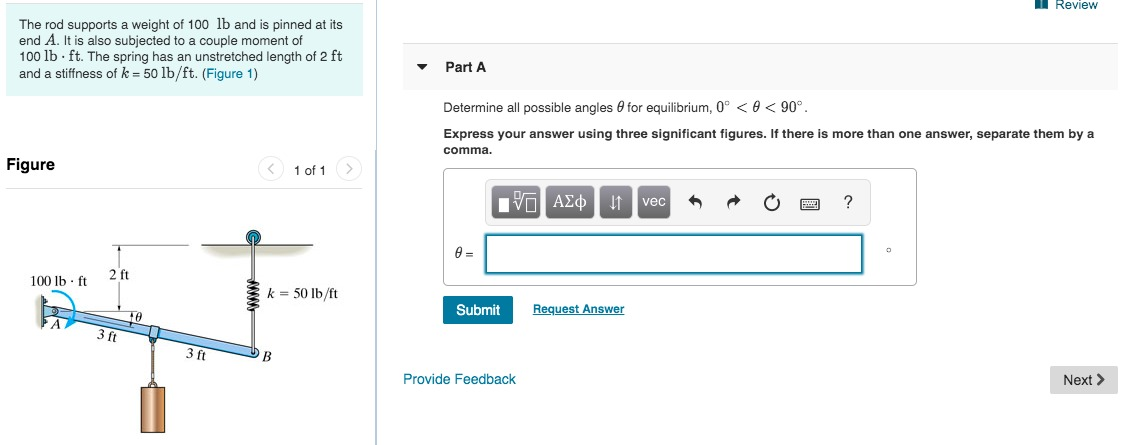 Solved Review The Rod Supports A Weight Of 100 Lb And Is | Chegg.com