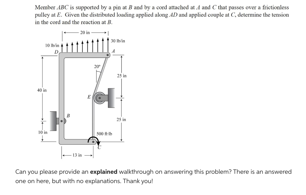 Solved Member ABC Is Supported By A Pin At B And By A Cord | Chegg.com