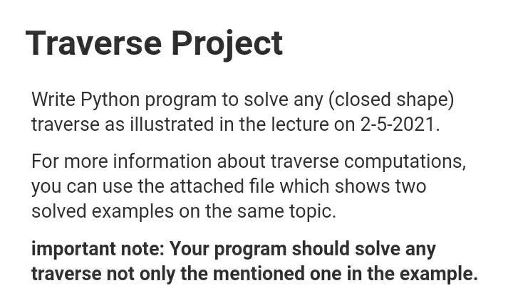 Solved Traverse Project Write Python program to solve any | Chegg.com