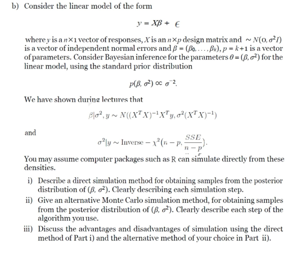 B) Consider The Linear Model Of The Form Y = XB + € | Chegg.com