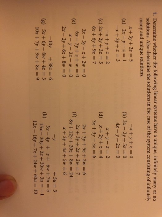Solved 1. Determine whether the following linear systems | Chegg.com