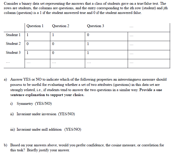 Solved Consider a binary data set representing the answers | Chegg.com