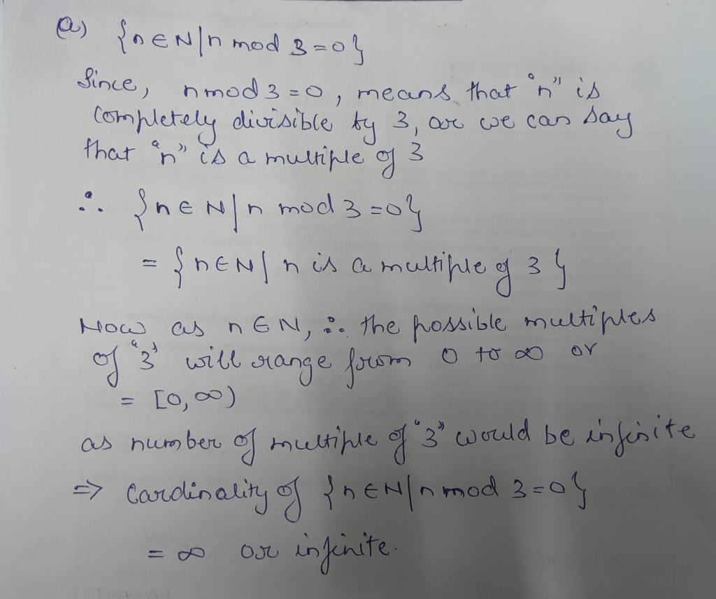 Solved 1 6 Cardinality Following Sets Prove Answers N Nin Mod 3 0 B N En N Mod 3 0 N E Nin Prime Q