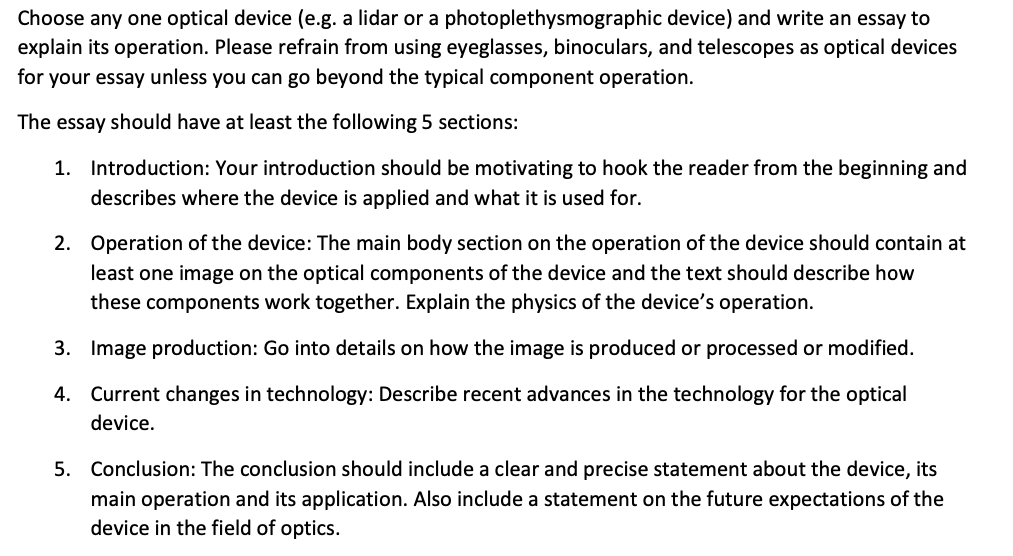 Choose Any One Optical Device E G A Lidar Or A P Chegg Com