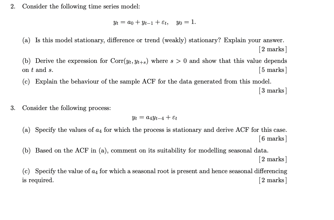 Solved 2. Consider the following time series model: Yt = 40 | Chegg.com