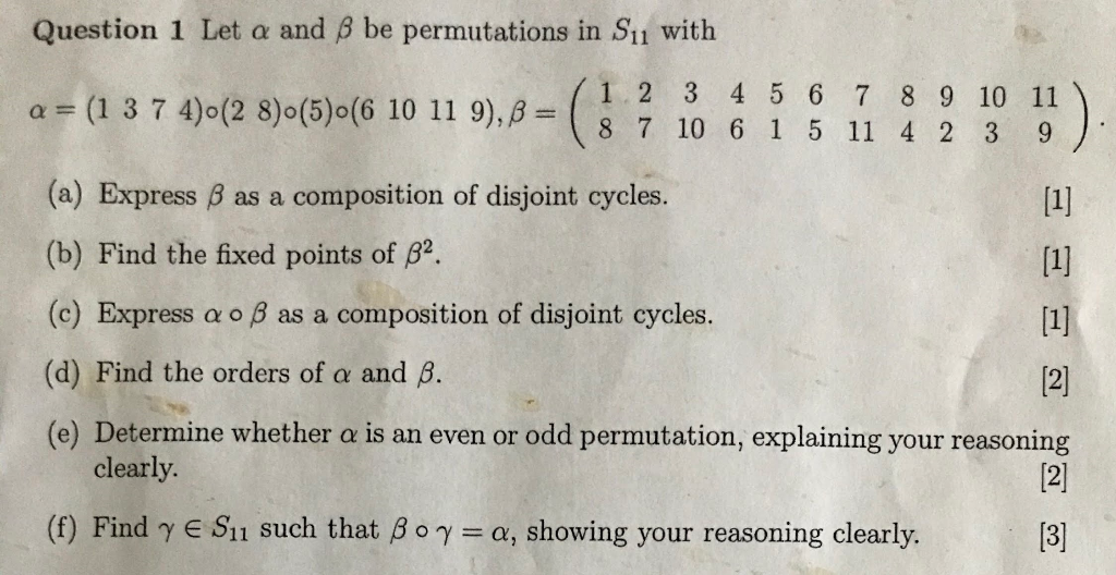 Question 1 Let A And Ss Be Permutations In Suu With 1 Chegg Com