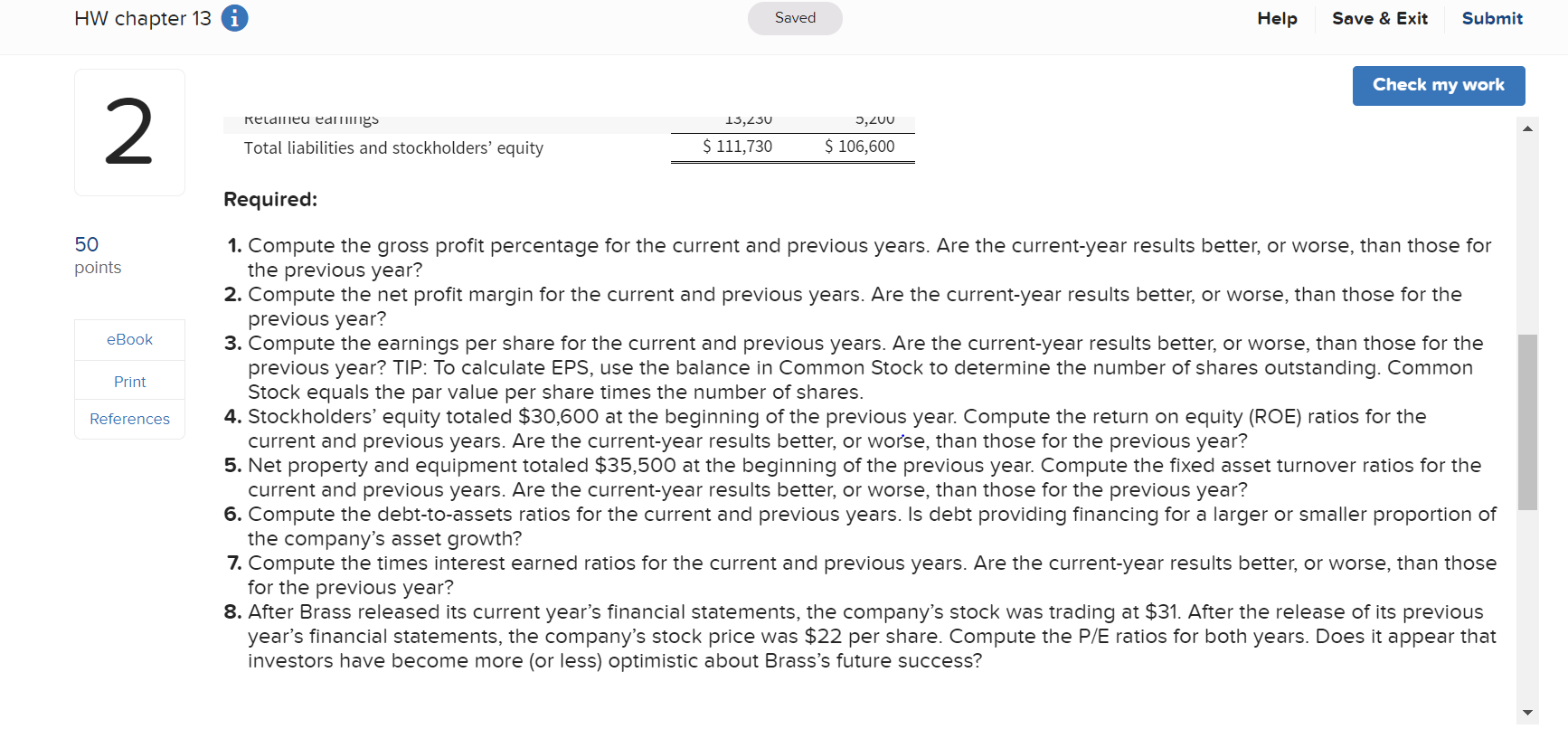Solved HW chapter 13 Saved Help Save & Exit Submit Check my | Chegg.com