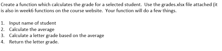 Solved Create a function which calculates the grade for a | Chegg.com