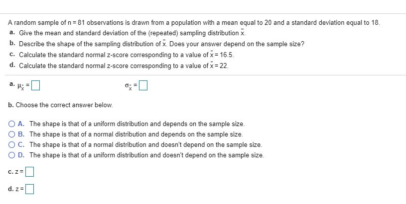 Solved A random sample of n = 81 observations is drawn from | Chegg.com