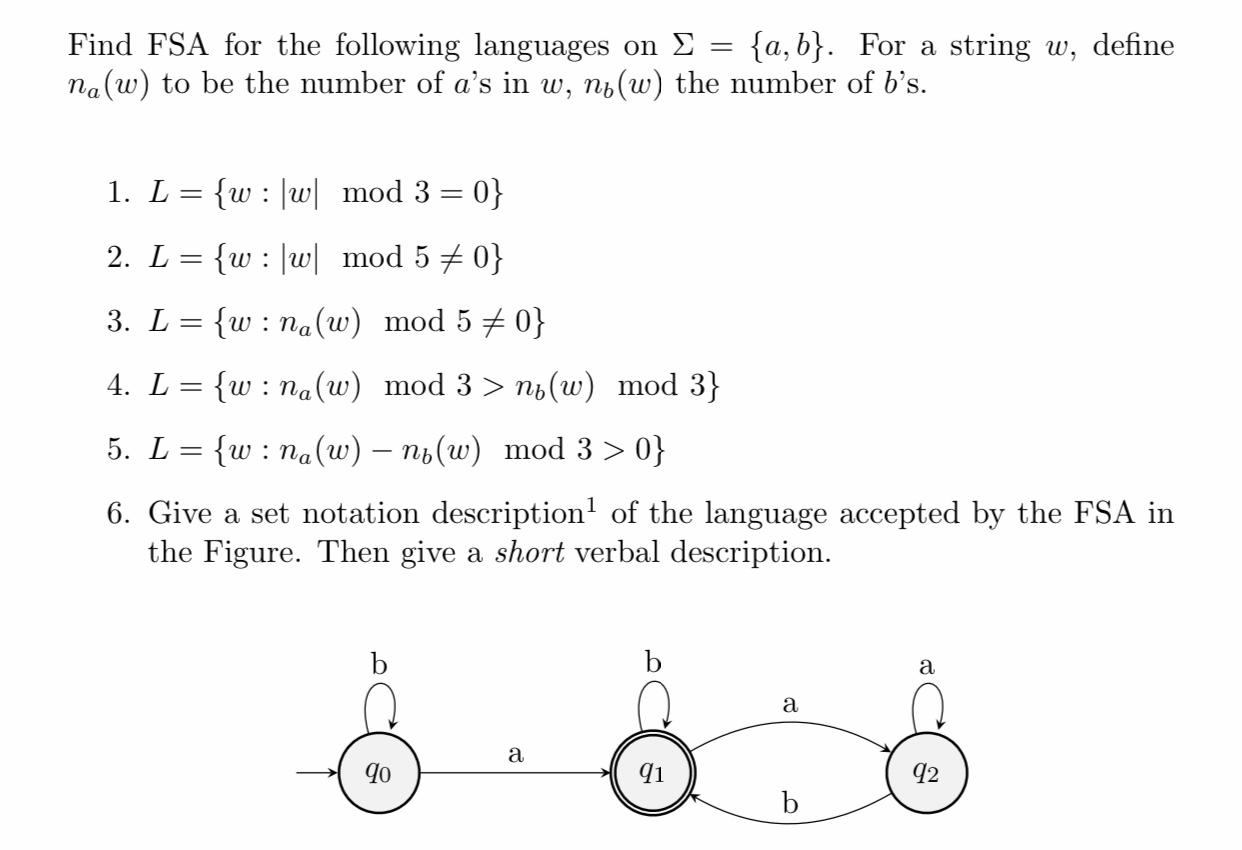 Solved Find Fsa For The Following Languages On S A B Chegg Com