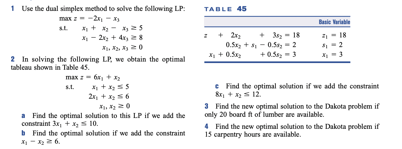 Solved 1 Use the dual simplex method to solve the following | Chegg.com