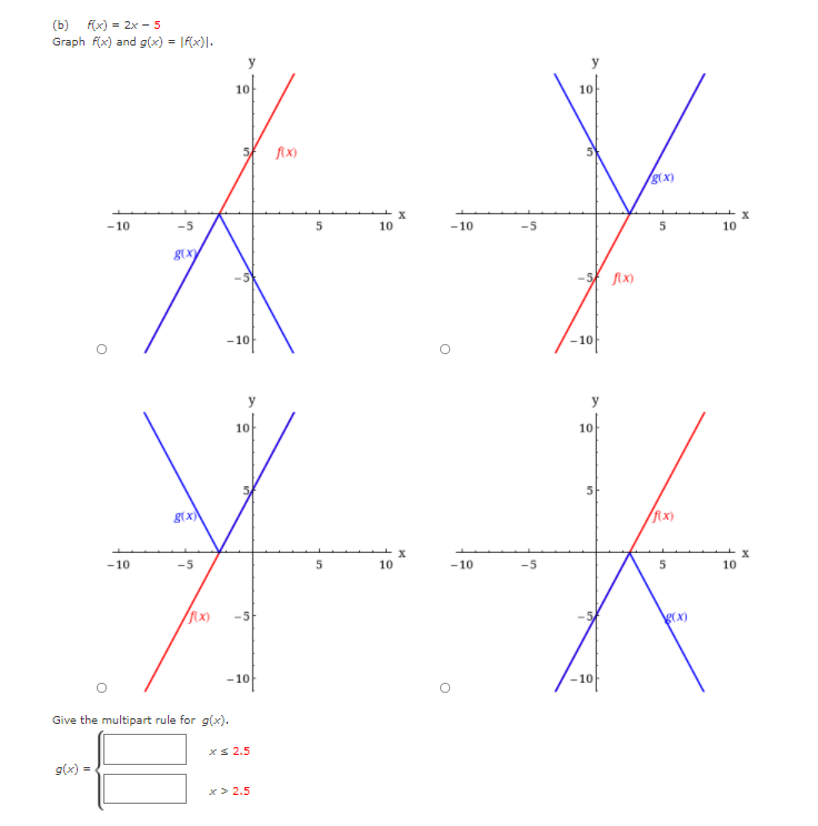 Solved (b) f(x) = 2x - 5 Graph F(x) and g(x) = f(x). 10 10 | Chegg.com