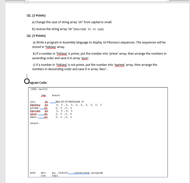 Using Assembly Language, Use The Given Code To Solve | Chegg.com