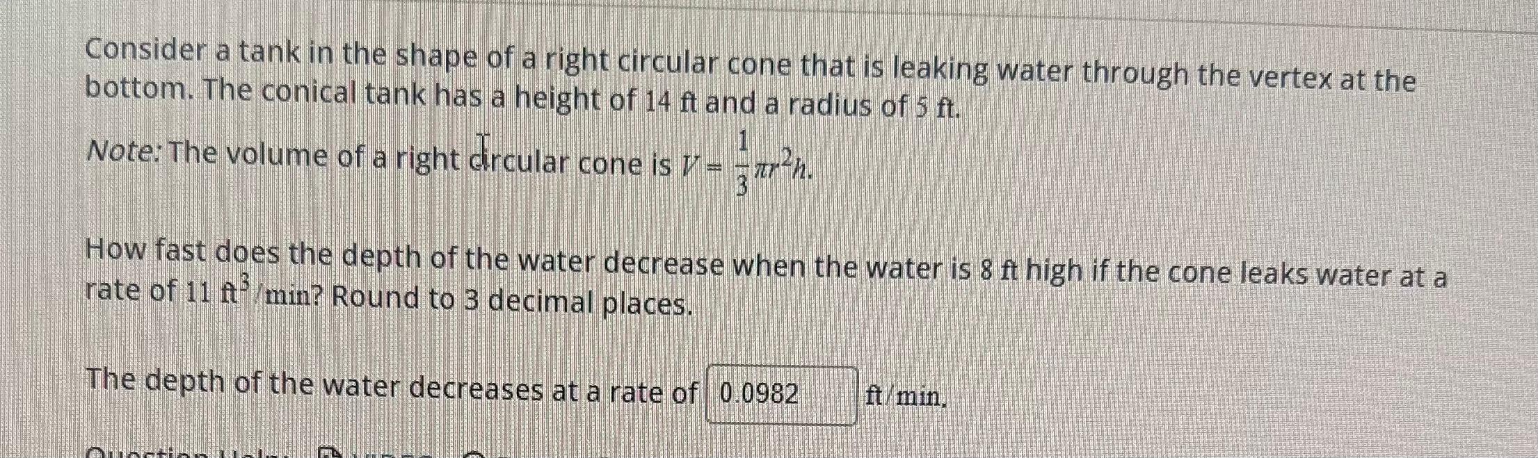 Solved Consider a tank in the shape of a right circular cone | Chegg.com