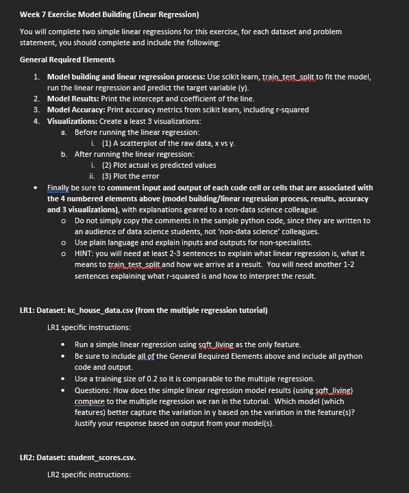 Week 7 Exercise Model Building (Linear Regression) | Chegg.com