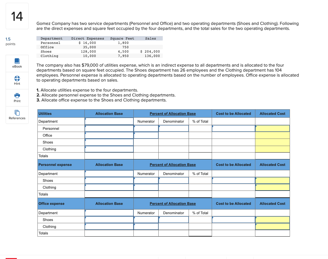 Solved Gomez Company has two service departments (Personnel