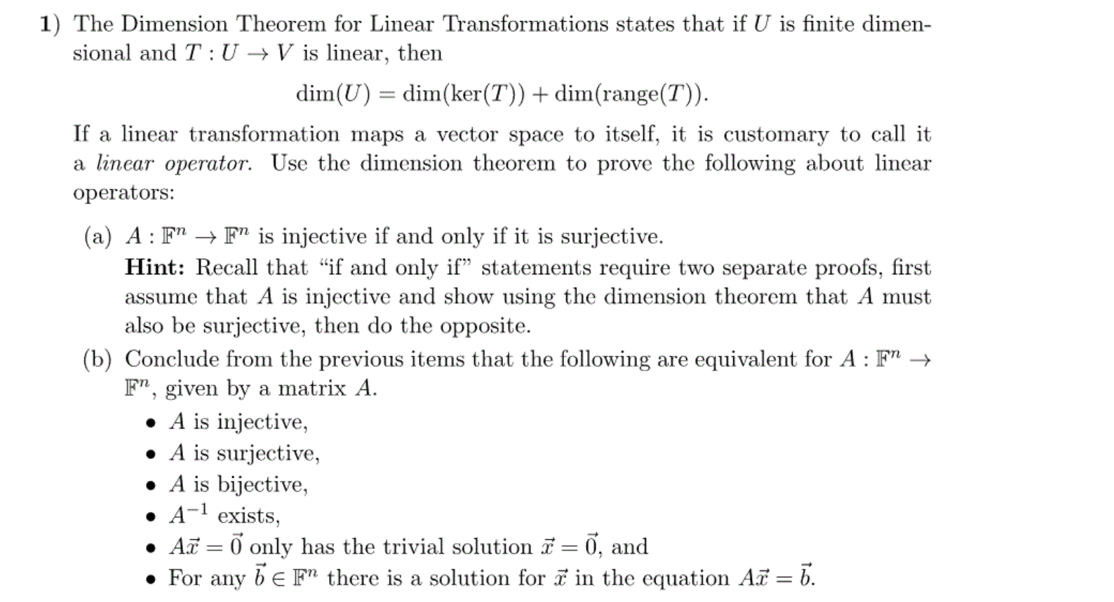 Solved 1 The Dimension Theorem For Linear Transformations 5117