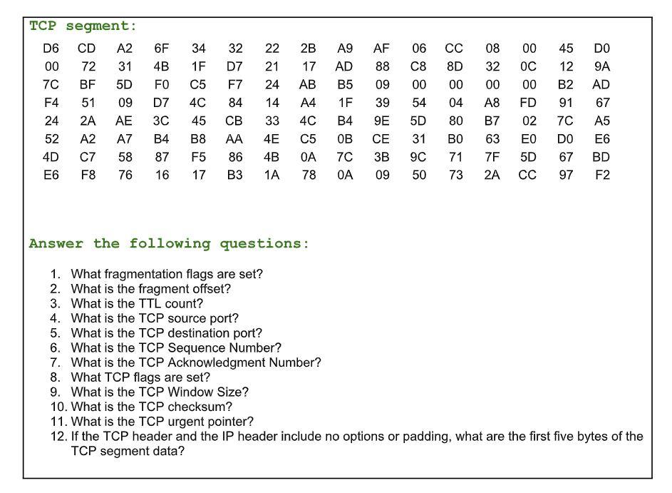 Solved 22 21 TCP segment: D6 CD A2 00 72 31 70 BF 5D F4 51 | Chegg.com 