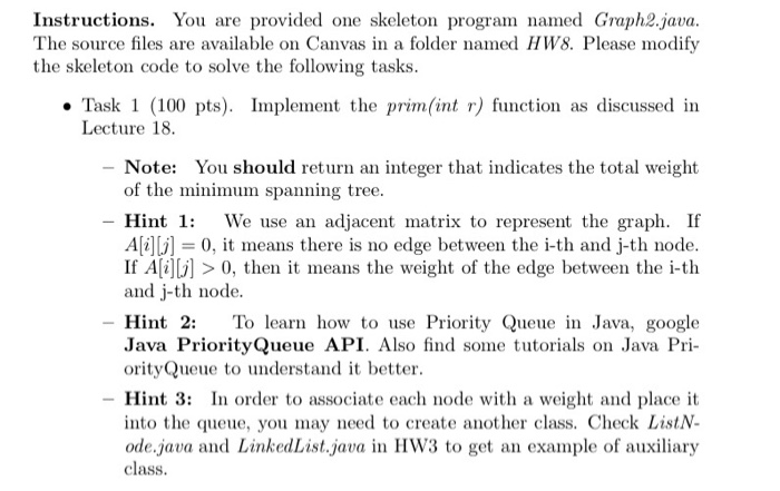 provided one skeleton program named Graph2.java | Chegg.com