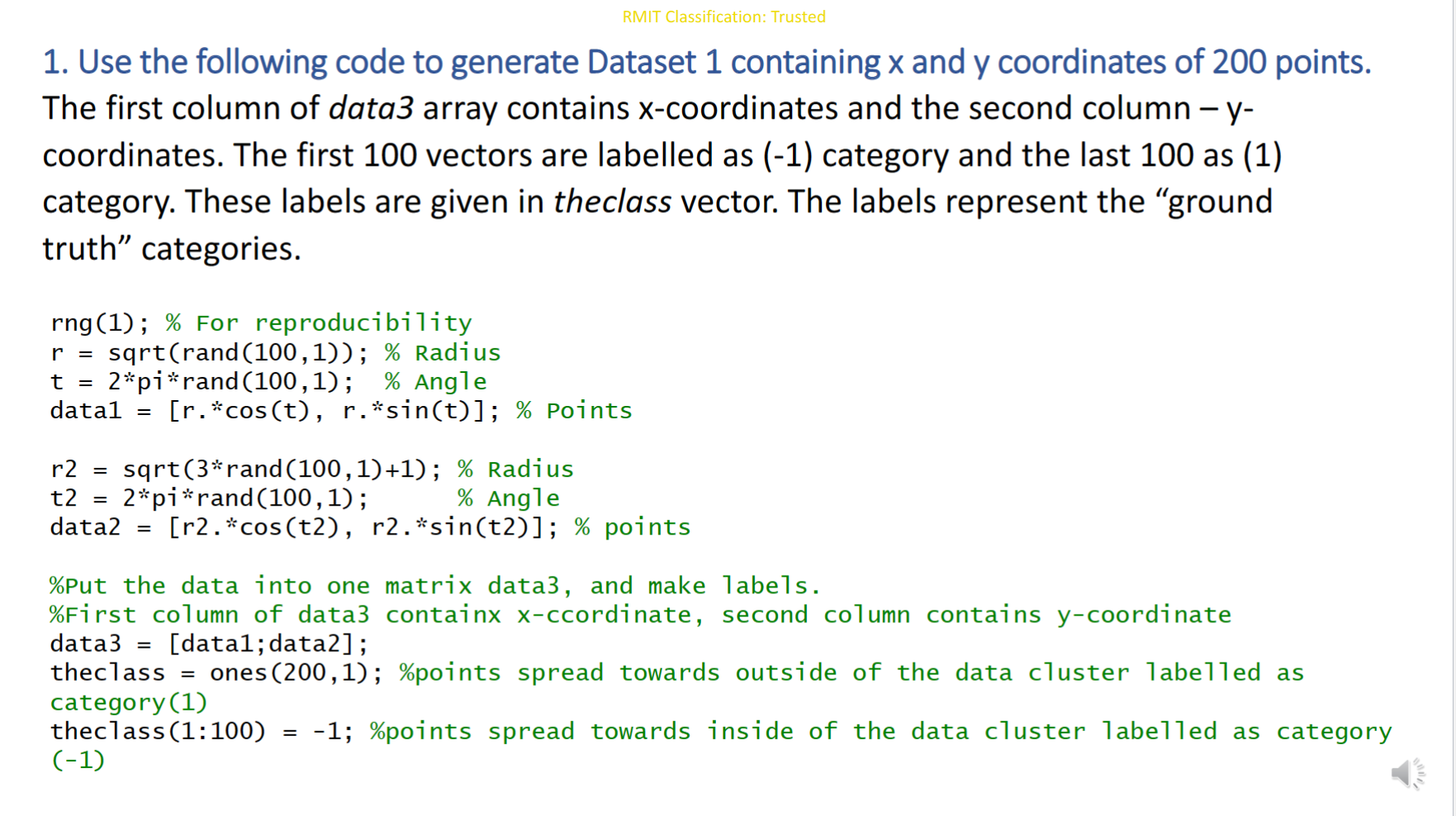 Solved 1. Use the following code to generate Dataset 1 | Chegg.com