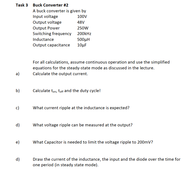 Solved Task 3 Buck Converter #2 A buck converter is given by | Chegg.com