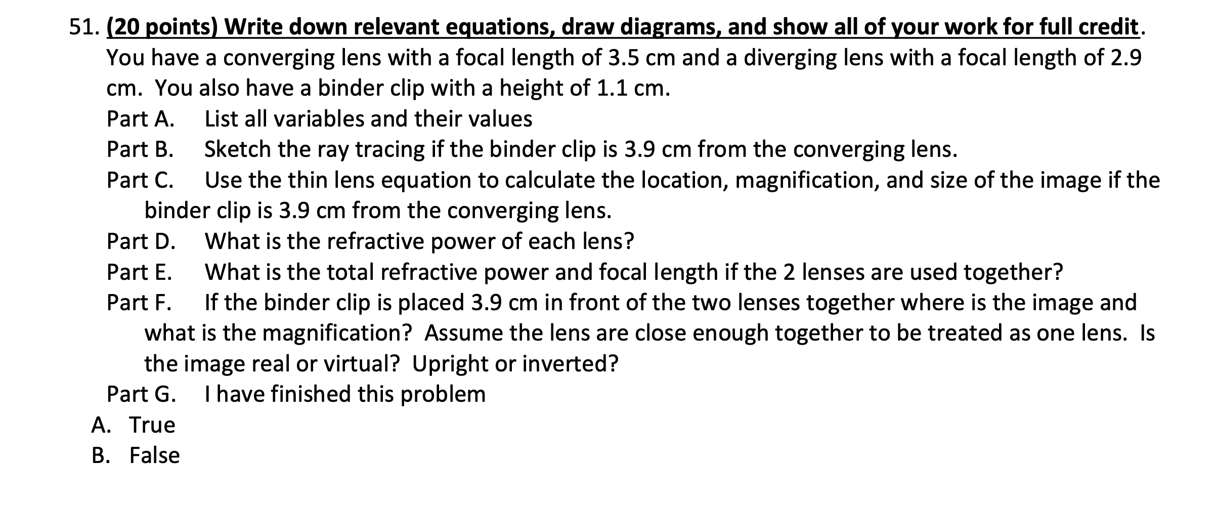 Solved 51. (20 points) Write down relevant equations, draw | Chegg.com