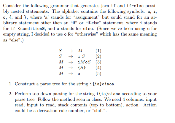 Solved Consider the following grammar that generates java if | Chegg.com