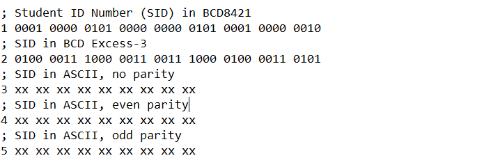 Solved ; Student ID Number (SID) in BCD8421 1 0001 0000 0101 | Chegg.com