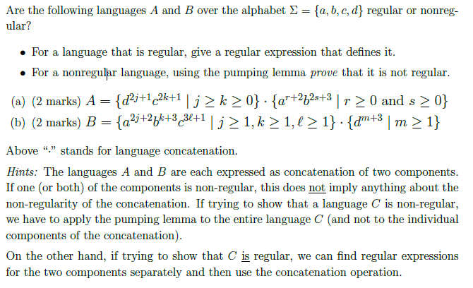 Solved Are The Following Languages A And B Over The Alphabet | Chegg.com