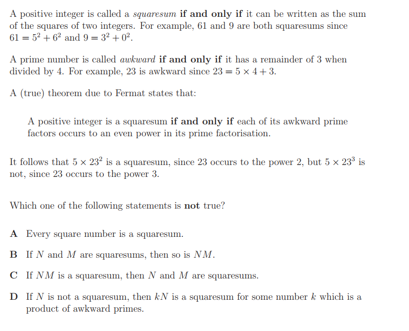 Solved A positive integer is called a squaresum if and only | Chegg.com