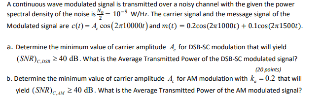 Problem .1 A continuous wave modulated signal is | Chegg.com