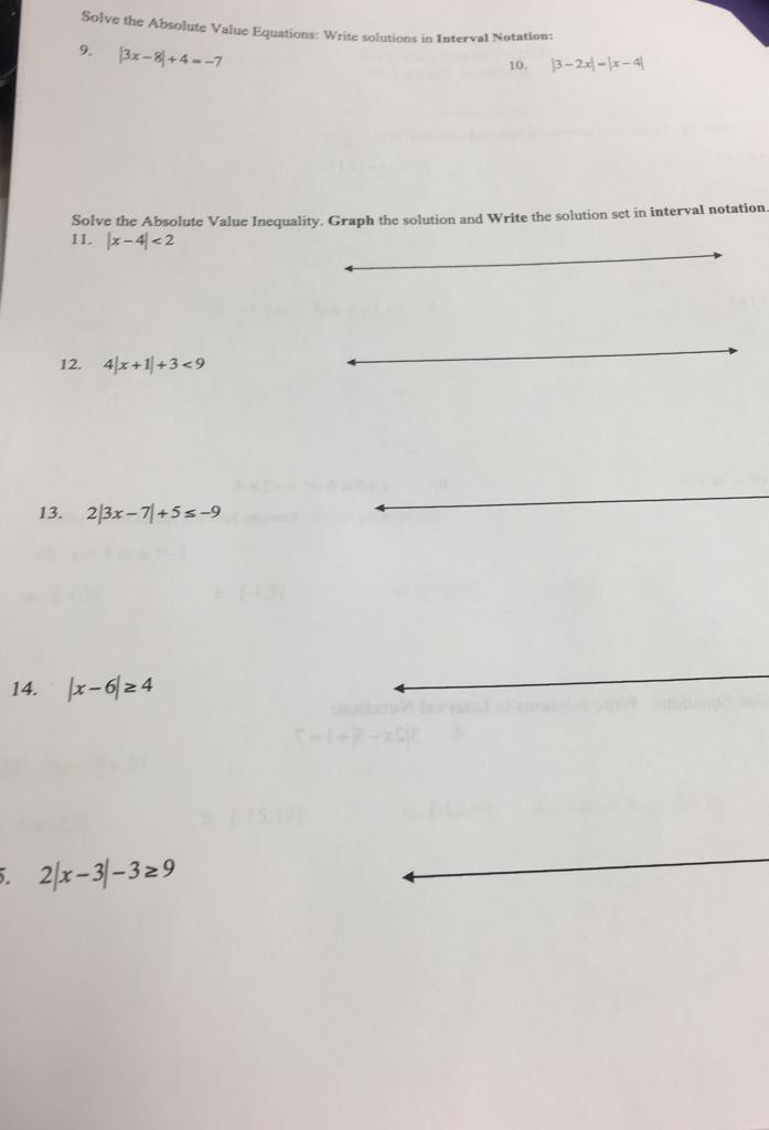 Solved Solve the Absolute Value Equations: W rite solutions | Chegg.com