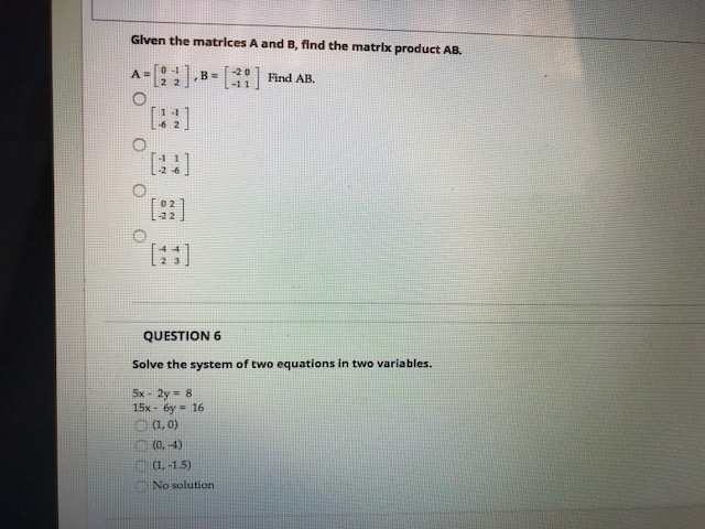 Solved Given the matrices A and B, find the matrix product | Chegg.com