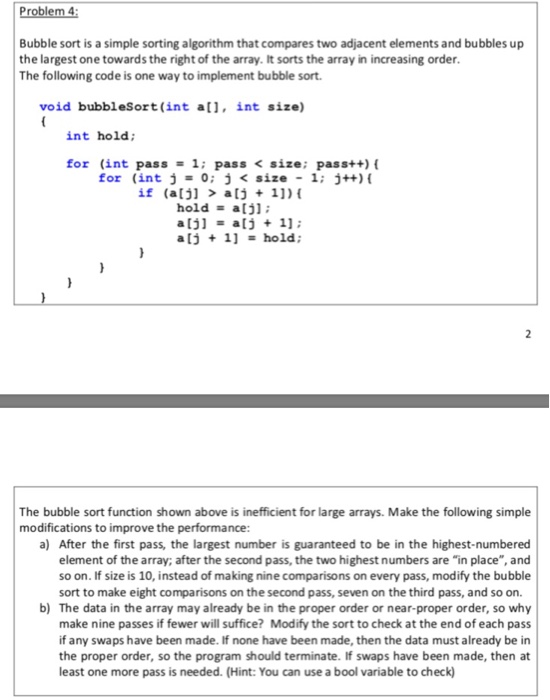 Solved Problem 4 Bubble Sort Is A Simple Sorting Algorithm | Chegg.com