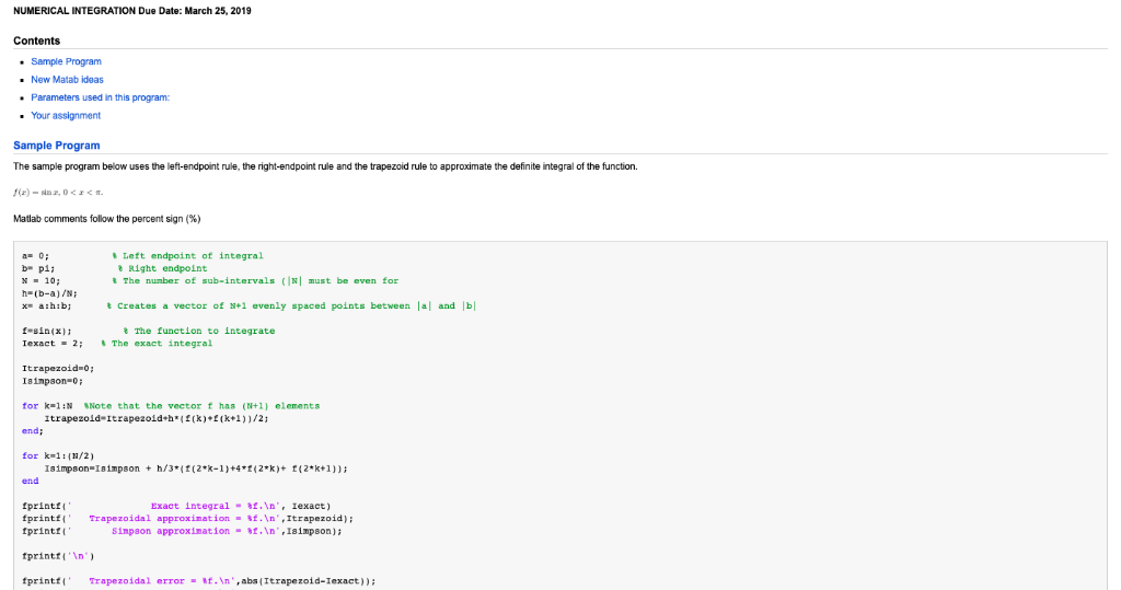 Solved NUMERICAL INTEGRATION Due Date March 25, 2019